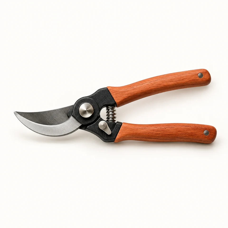 Tijeras de poda con mangos de madera.