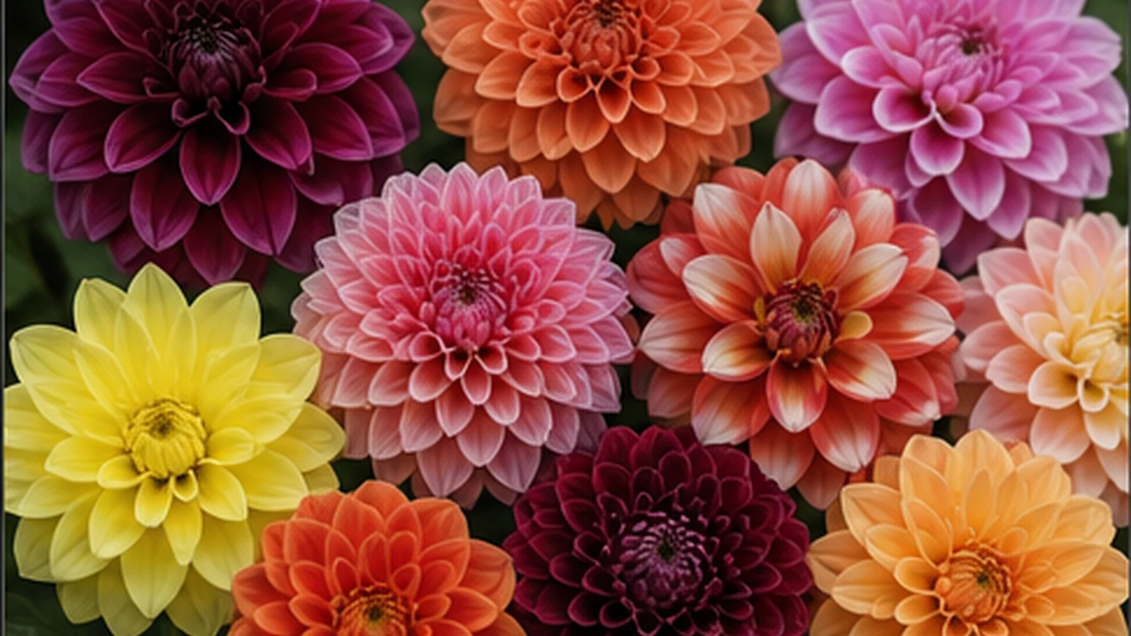 Dalias de diferentes tipos con flores de distintas formas y colores